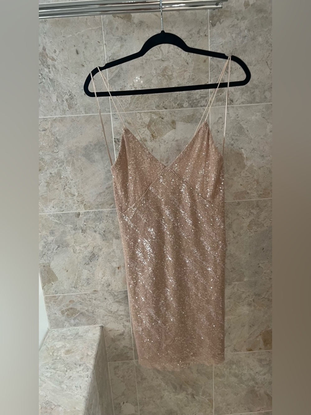 Zara Blush Sequin Mini Slip Dress